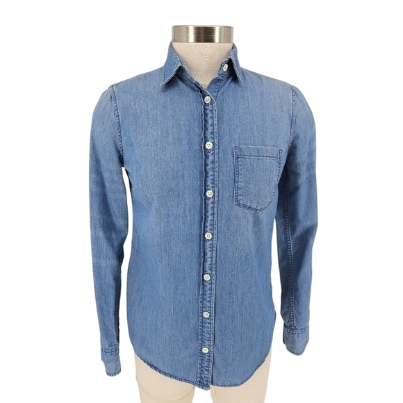 J. Crew Tops - J.CREW Denim Shirt Medium Wash Long Sleeve Button Up Collared Top 0